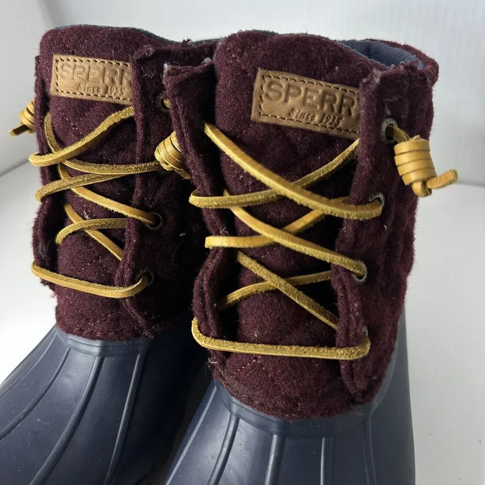 Sperry Boots Womens Berry Wine Saltwater Quilted Rain Duck Waterproof Size‎ 5